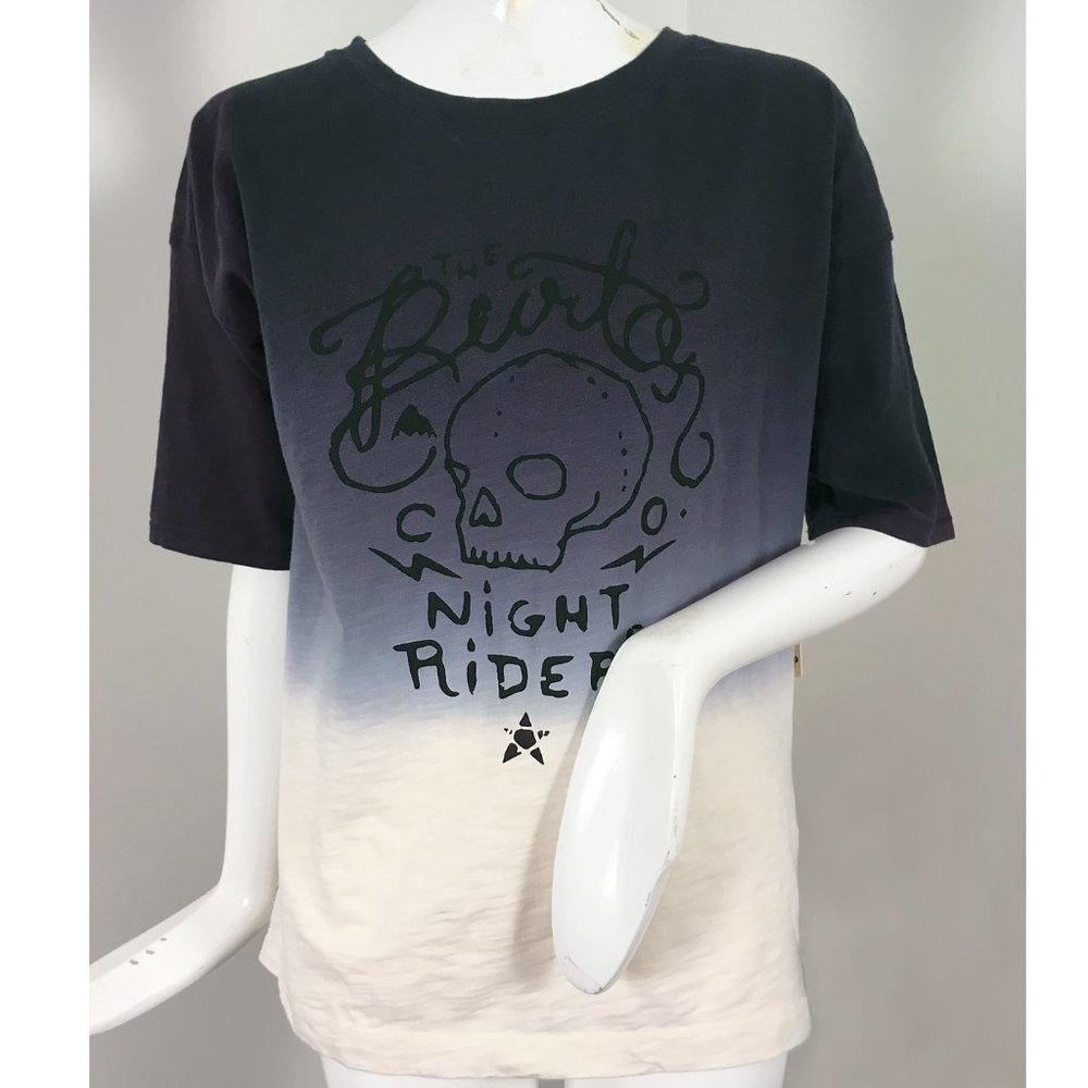 NEW $55 Burton Locsha Night Riders T Shirt! Blue Creme Ombre  Skull  Split Back
